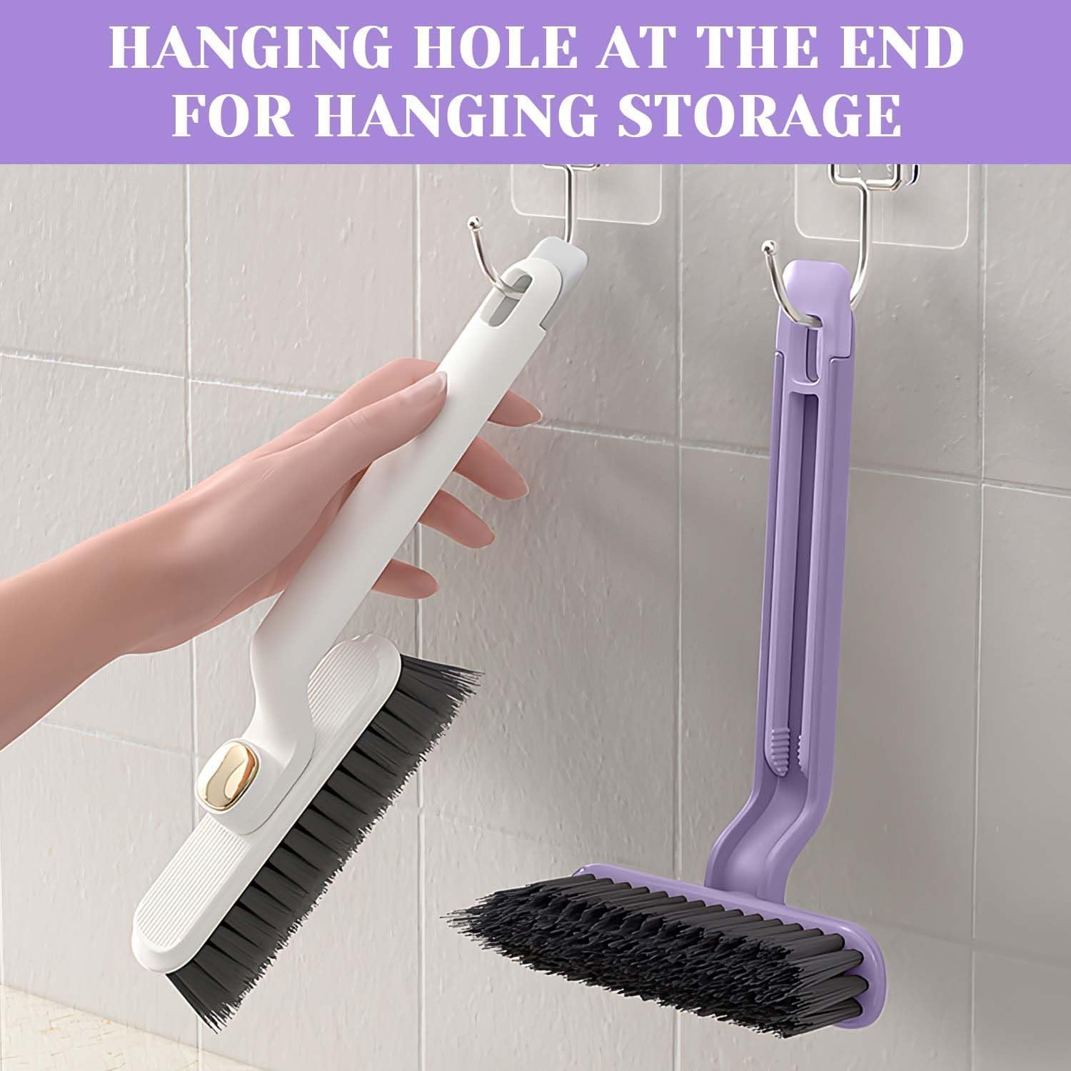 UCRAVO Multi-Function Rotating Grout Crevice Cleaning Brush, Hard-Bristle Crevice Gap Cleaning Brush, Baseboard Cleaner Tool with Handle 360 Degree No Dead Corners Kitchen Gadgets, with Hook