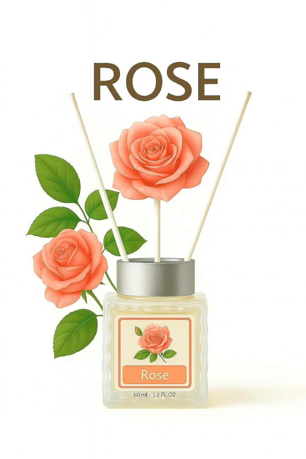 UCRAVO 50ML Rose Reed Diffuser for Home & Office | Long Lasting Roses Aroma Diffuser Oil | Floral Home Fragrance Reed Diffuser | Natural Rose Scented Room Freshener | Aromatherapy Diffuser Set (1 Pc)