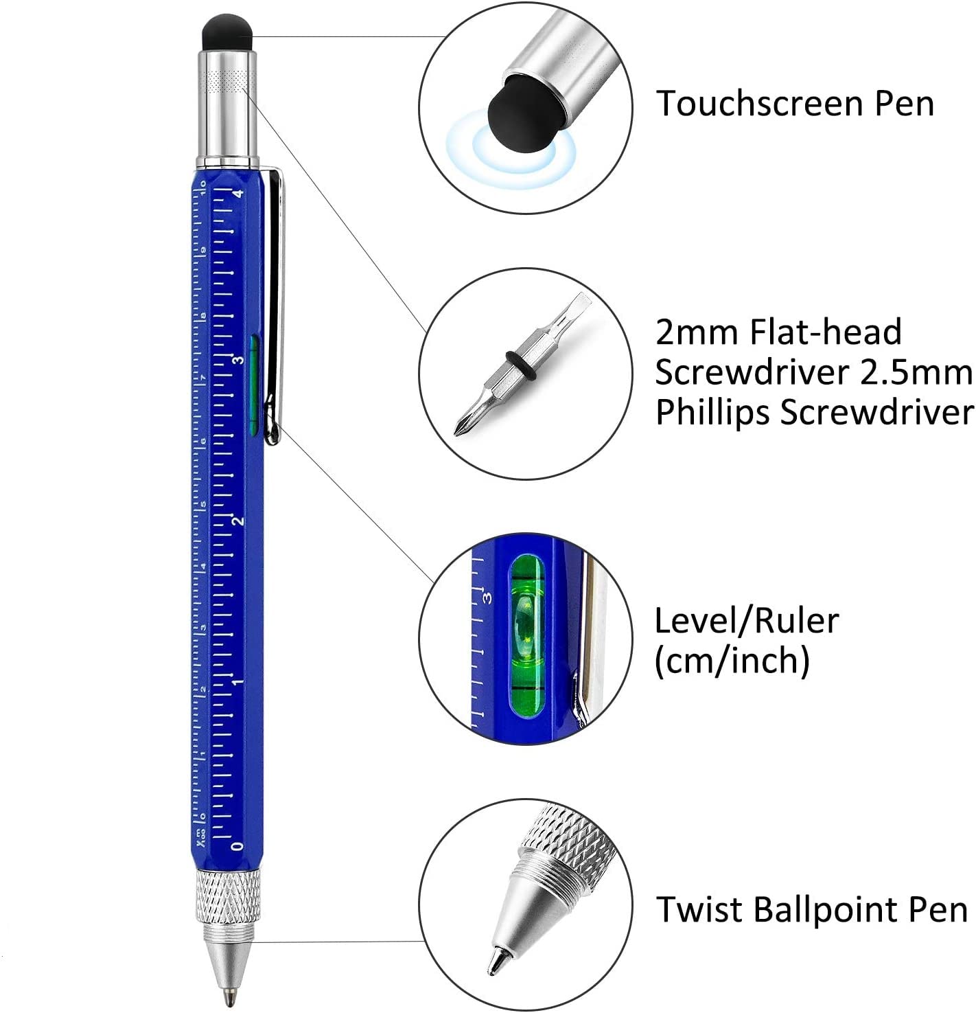 UCRAVO Gift Pen for Men 6 in 1 Multitool Tech Tool Pen Screwdriver Pen with Ruler, Levelgauge, Ballpoint Pen and Pen Refills, Unique Gifts for Men