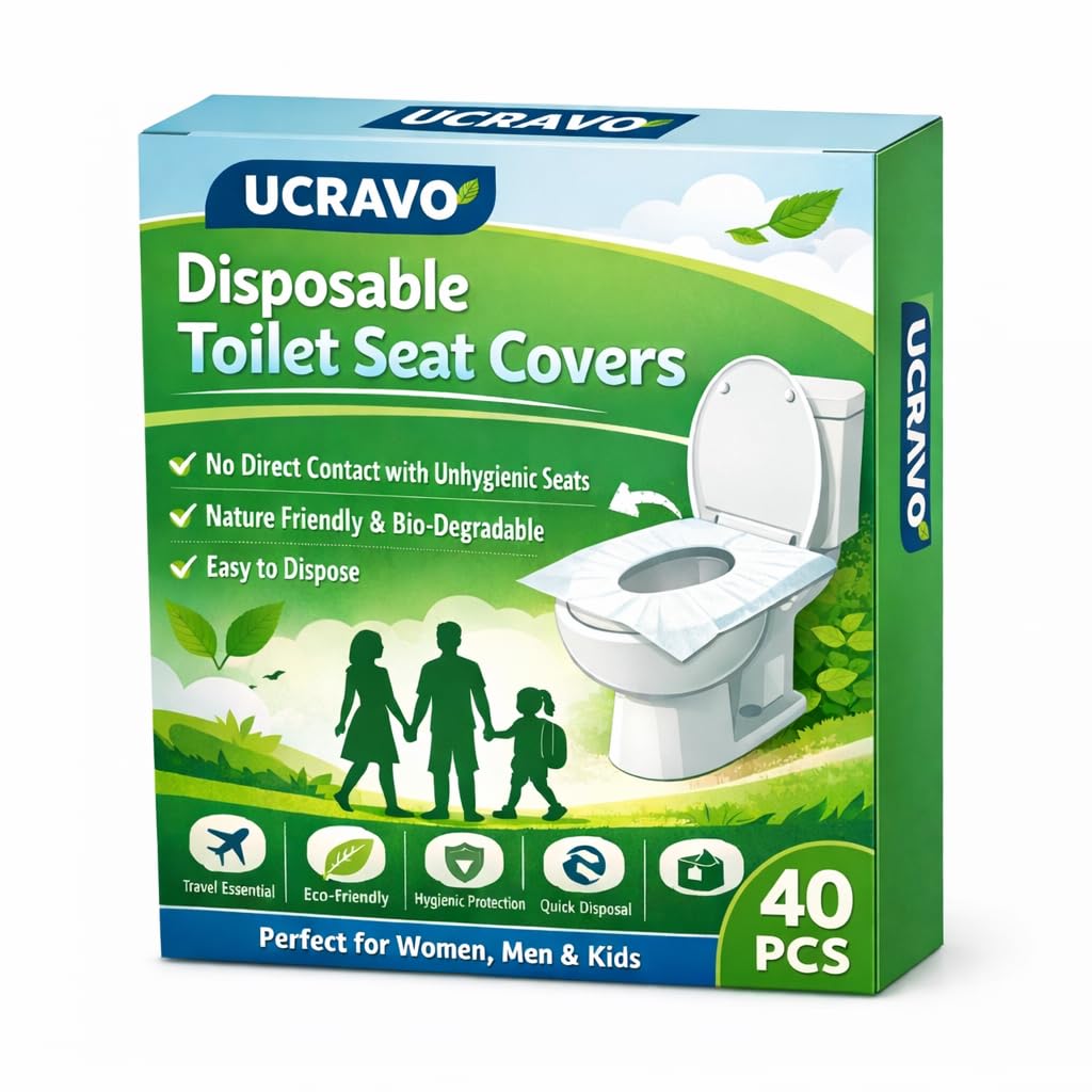 UCRAVO 40 Sheets Disposable Toilet Seat Covers - No Direct Contact with Unhygienic Seats | Nature Friendly & Bio-Degradable | Easy to Dispose | Must-Have Travel Hygiene Kit for Women Men & Kids