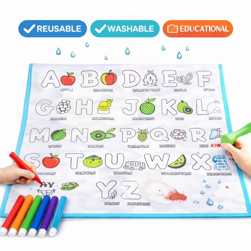 UCRAVO Magic Water Doodle Mat for Kids – Reusable Coloring & Painting Drawing Mat with Water Pens | Mess-Free Educational Activity Toy for Toddlers, Boys & Girls Creative Play Learning Set