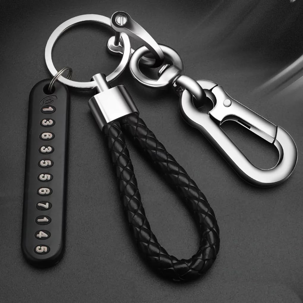 UCRAVO Car Keychain Pendant Number Plate Leather Rope Key Ring Keychain Accessories Fashion Car Accessories Suitable for Car Keychain Anti-Lost Phone Number Plate Braided Rope Pendant Men, Women