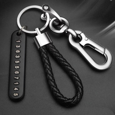 UCRAVO Car Keychain Pendant Number Plate Leather Rope Key Ring Keychain Accessories Fashion Car Accessories Suitable for Car Keychain Anti-Lost Phone Number Plate Braided Rope Pendant Men, Women