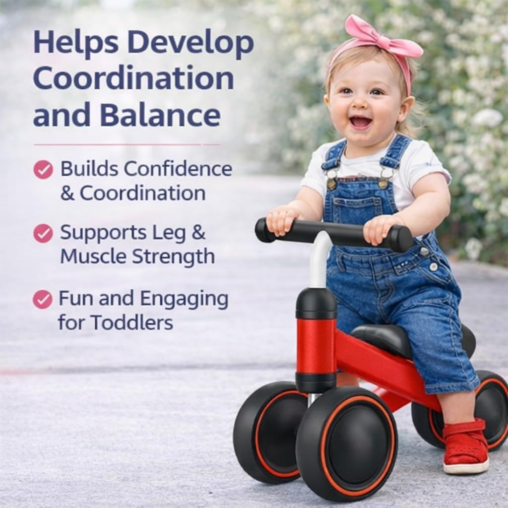 UCRAVO Baby Balance Bike for 1-2 Year Old Toddlers 4 Wheel Stable Ride-On Toy for Boys & Girls Indoor Outdoor ToddlerFirst Bike Lightweight Safe Training Bicycle with Comfortable Seat & Easy Steering