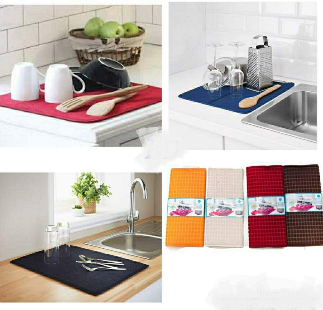 UCRAVO Microfiber Reversible Dish Drying Mat for Kitchen (Multicolor)…
