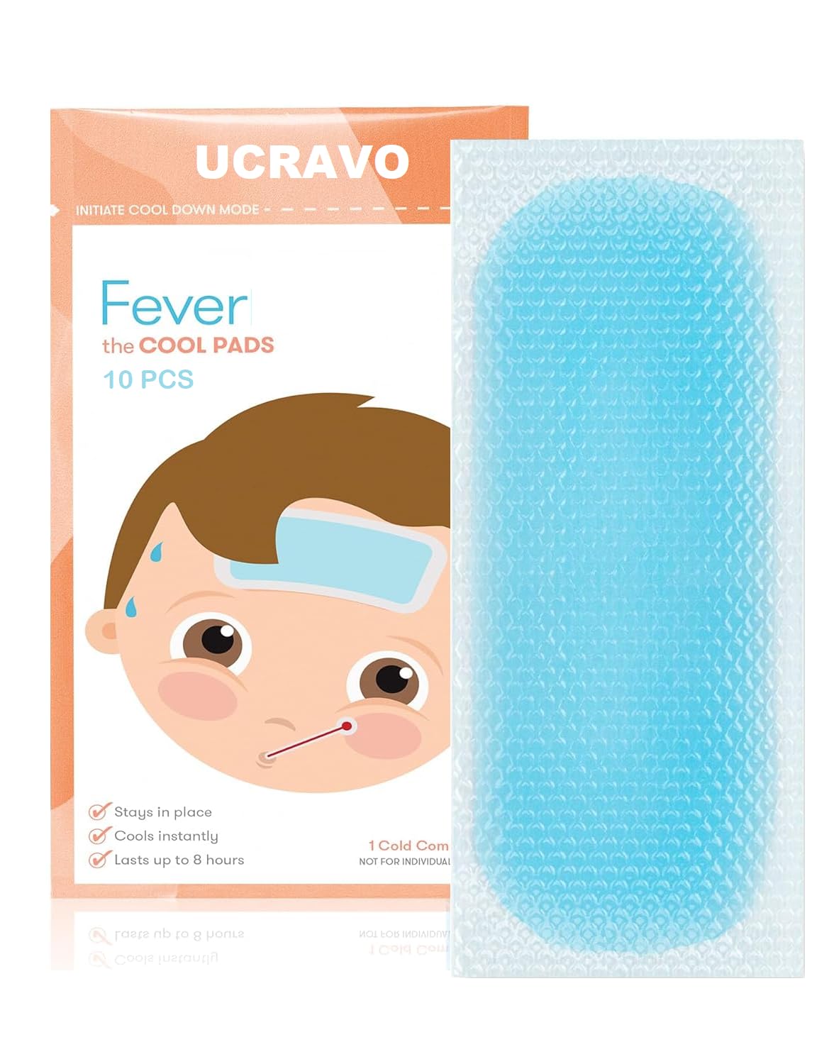 UCRAVO 10 pcs Kids Cooling Patches for Fever Discomfort Pain Relief Reducer Soothe Headache Forehead Strips Gel Sheet Toothache Drowsiness Fatigue Refreshing Sunstroke Good for Cooling - Men Women