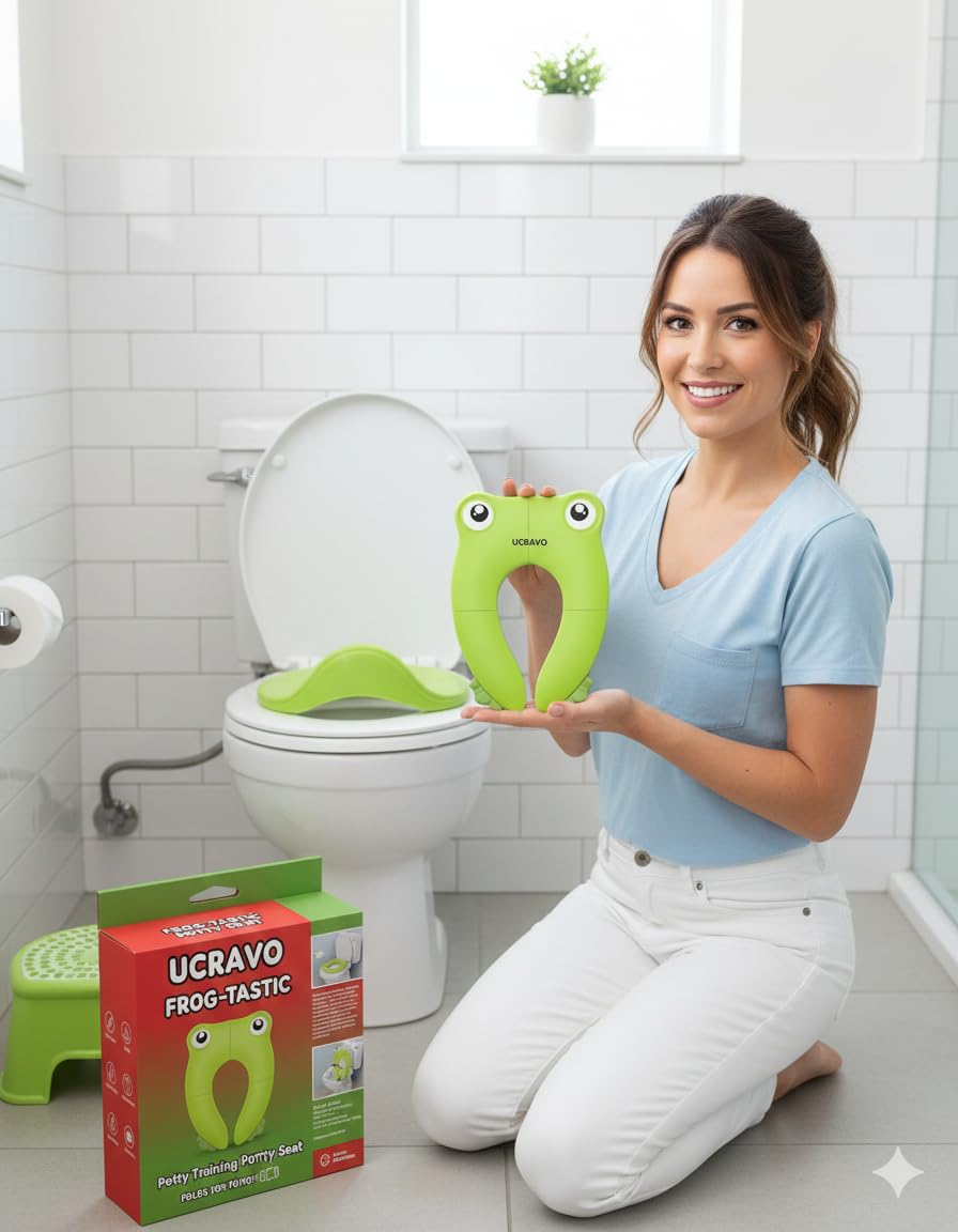 UCRAVO Folding Travel Potty Training Seat Cover for Kids | Portable Reusable Toddler Potty Seat for Toilet | Non-Slip Silicone Pads with Splash Guard | Fits Round & Oval Toilets for Boys & Girls
