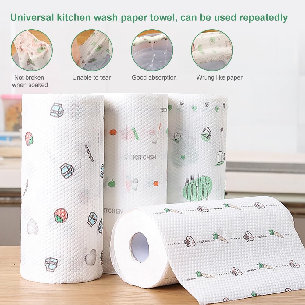 UCRAVO 4 Roll Washable Reusable Paper Towels for Kitchen & Home Cleaning |Extra Absorbent Multipurpose Cleaning Cloth Sheets for Oil, Grease, Liquid Spills, Slab, Sink, Countertop & Surface Cleaning