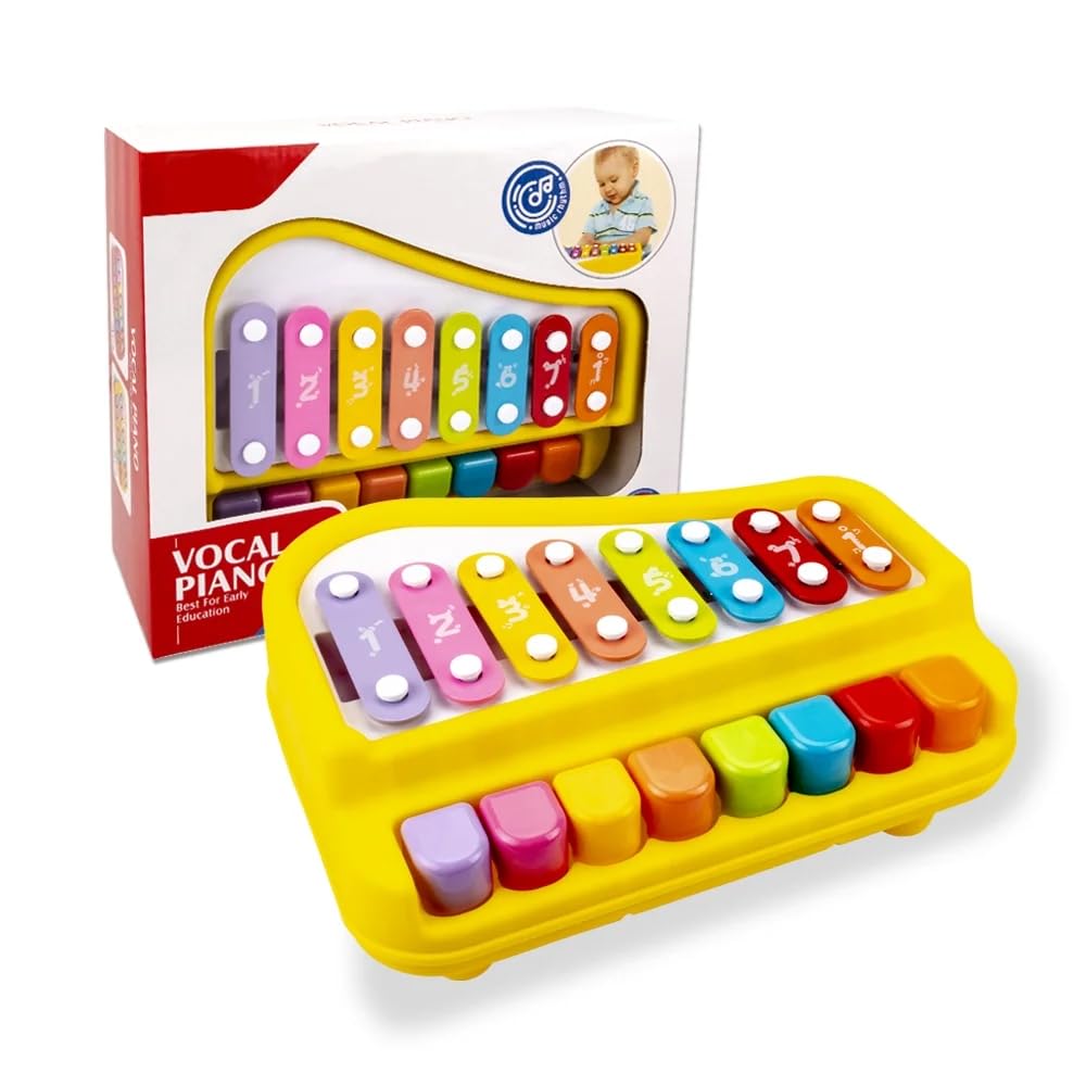 UCRAVO 2 In 1 Baby Piano Xylophone Toy For Toddlers 1-3 Years Old, 8 Multicolored Key Piano, Preschool Educational Musical Learning Instruments Toy Multi-Functional Portable Organ/Keyboard Musical Toy