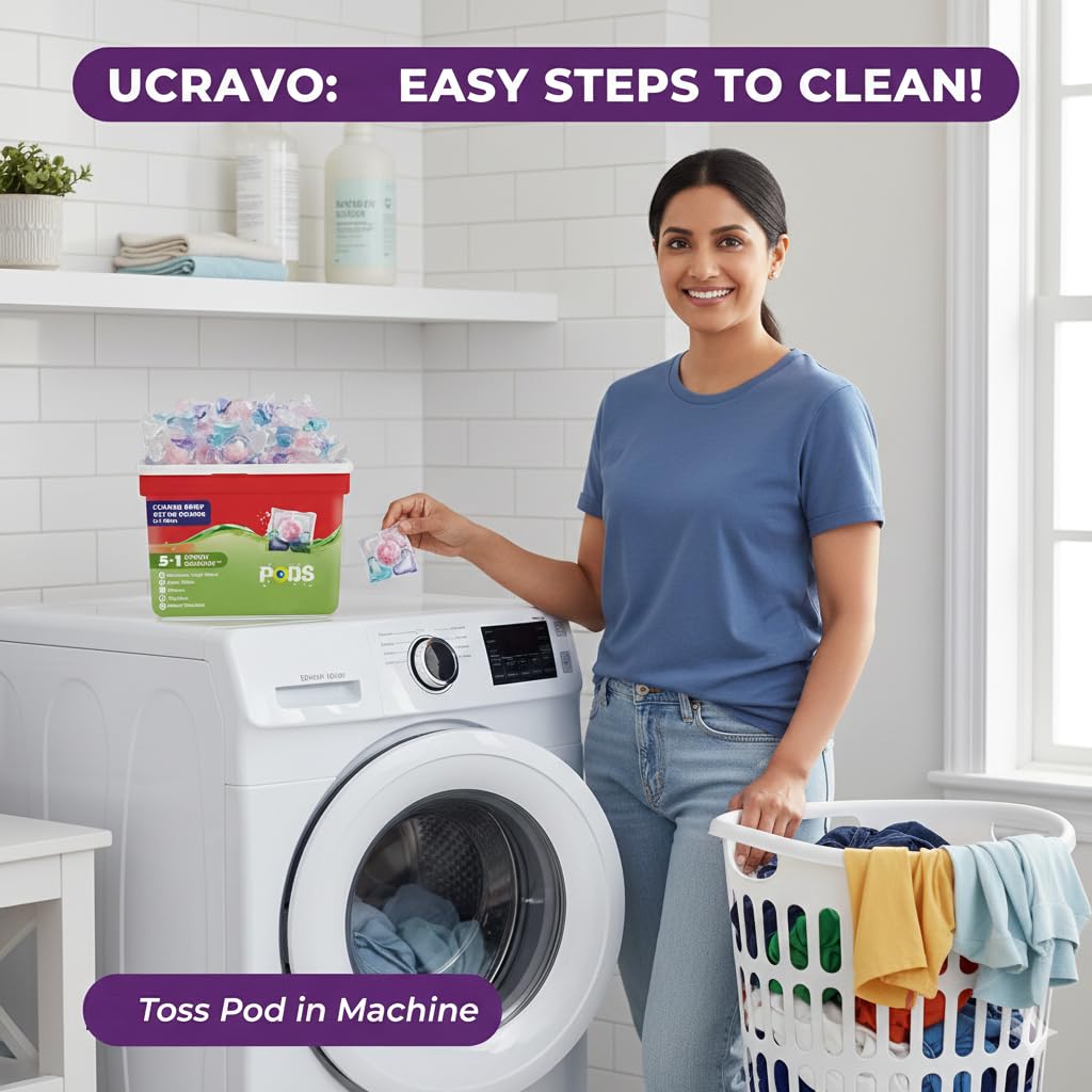 UCRAVO 5-in-1 Magic Laundry Pods 30 Value Pack High-Efficiency Washing Machine Detergent Capsules Deep Stain Removal, Color-Safe, Long-Lasting Fresh Fragrance | Liquid Pods for Front Load & Top Load
