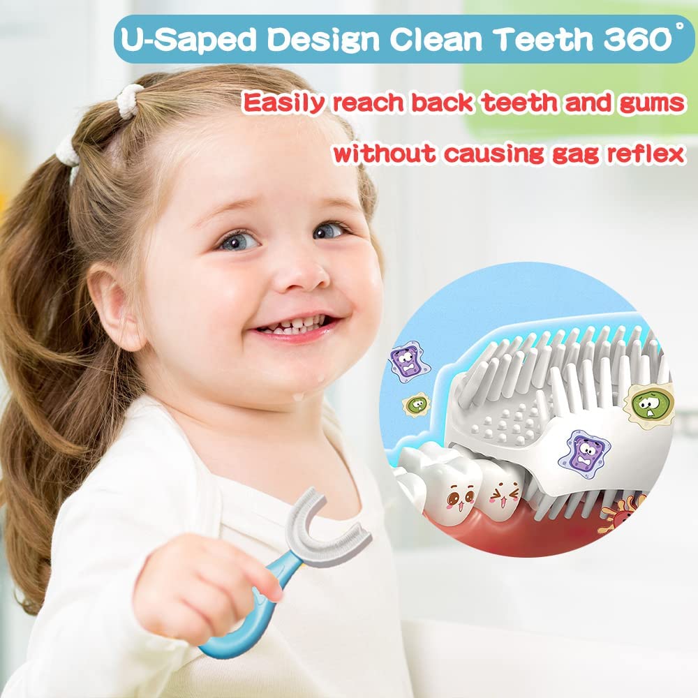 UCRAVO U Shaped Toothbrush Kids,2 Pack U Shaped Toothbrush Kids,Kids u-Shaped Toothbrush Age 2-6,Food Grade Soft Silicone Brush Head,360 Whole Mouth Toothbrush for Toddlers and Children