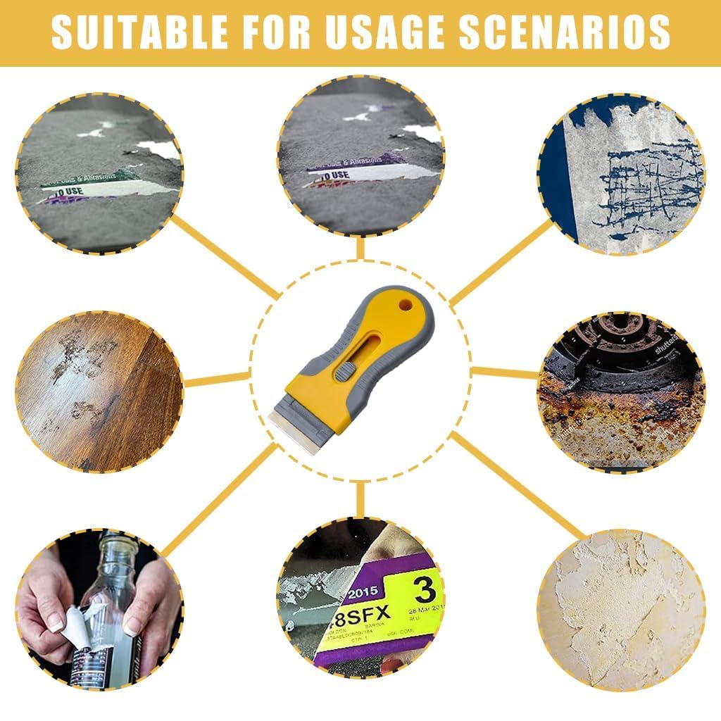 UCRAVO Heavy Duty Glass Scraper Tool with 15 Razor Blades | Multi-Purpose Stove Top & Cooktop Cleaner | Ceramic Glass Hob, Induction Plate, Window, Sticker & Paint | Rust & Burnt Food Remover