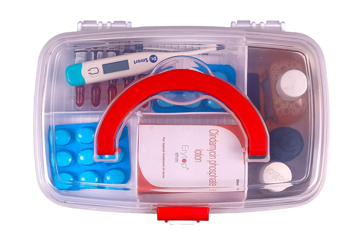UCRAVO Medical Box, First Aid Empty Medicine Storage Box | Organizer | Attached Handle | Family Emergency Kit | Detachable Tray | Easily Accessible with a Transparent Lockable Lid (WHITE)