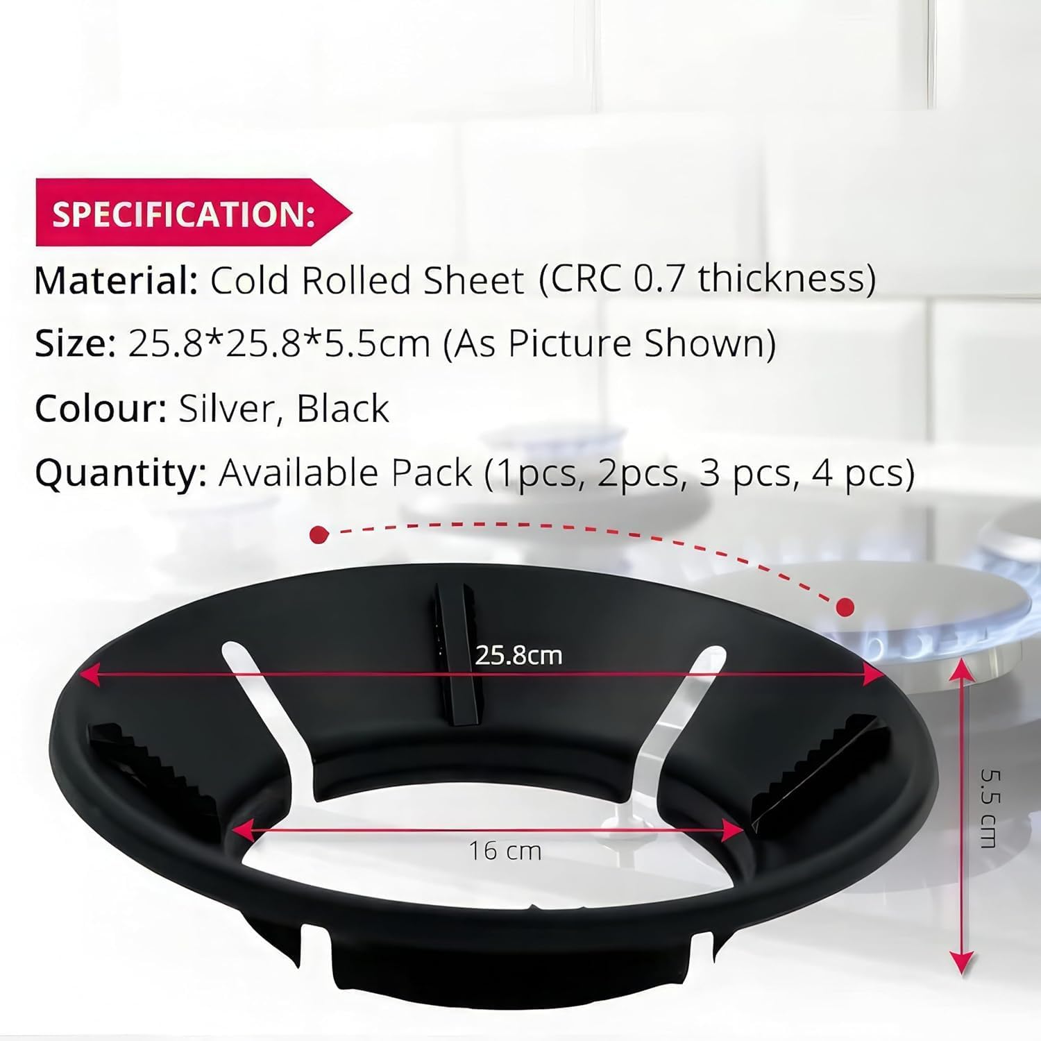 UCRAVO Silver 1Pcs Heavy Material Gas Stove Burner Stand Gas Chula Burner Gas Saver Jali Ring Fire & Windproof Energy Saving, Gas Chula Support Stand 4 Legs Supported For Indian Gas 0.7mm Thickness