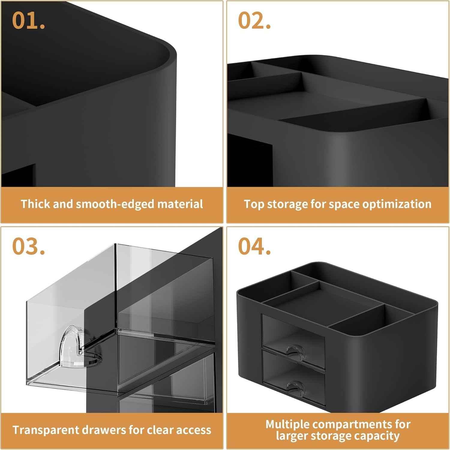 UCRAVO Multi-Functional Desk Organiser with 5 Compartments and 2 Drawer Desktop Office Supplies Stationery Storage Box Cosmetic Organizer for Ballpoint Pens Staplers Clips Sticky Notes - White