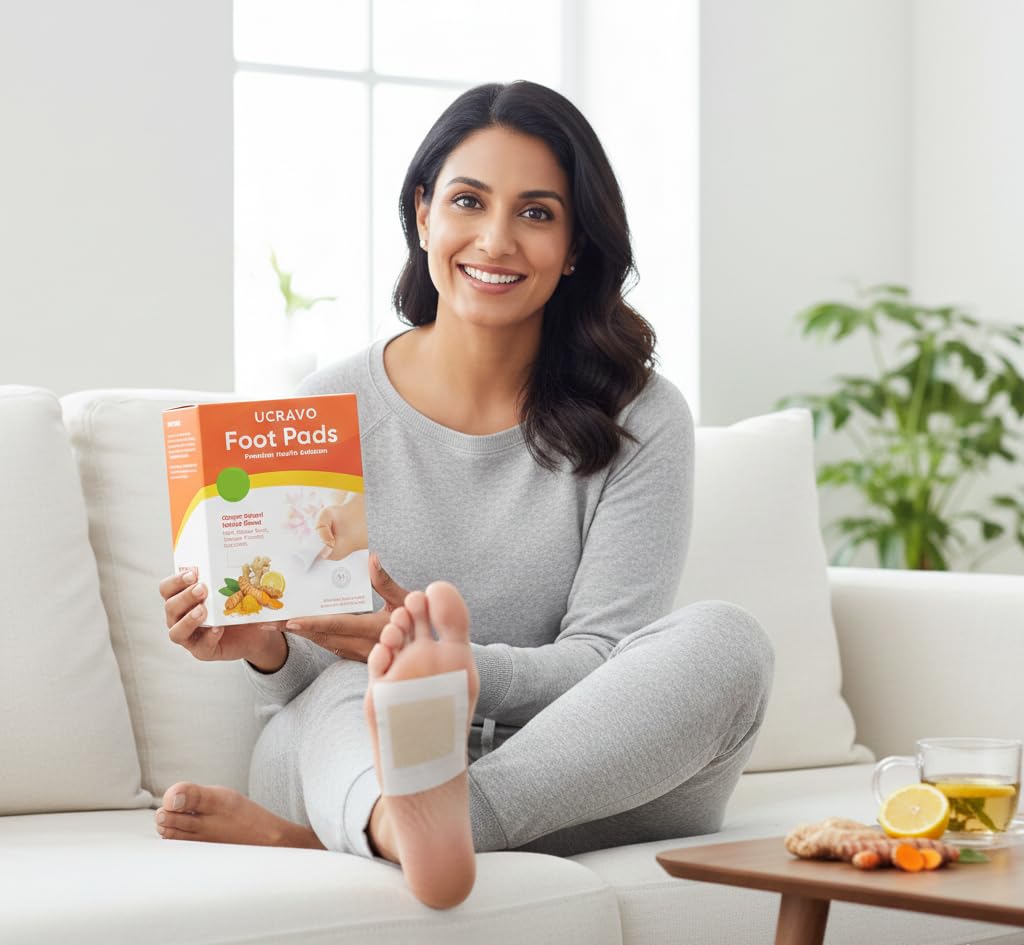 UCRAVO 20 Detox Foot Pads Overnight – Ginger Based Herbal Foot Patches with Ginger Root, Vinegar Powder & Curcumin – Natural Foot Detox Pads for Relaxation, Stress Relief, Night Foot Care Routine