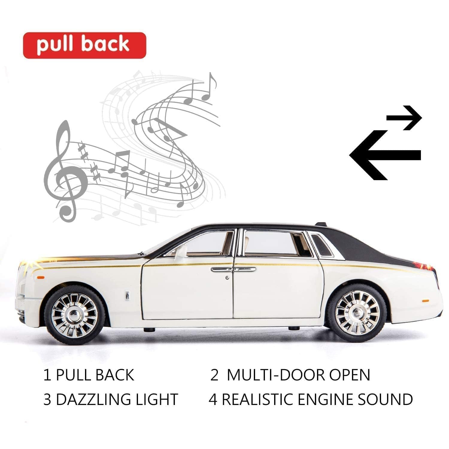 UCRAVO Luxury Die Cast Car Model 1:24 Scale | Premium Metal Toy Car with Openable Doors, Bonnet & Trunk | Pull Back Car with Realistic Interior | Collectible Showpiece Car Model for Kids Adults