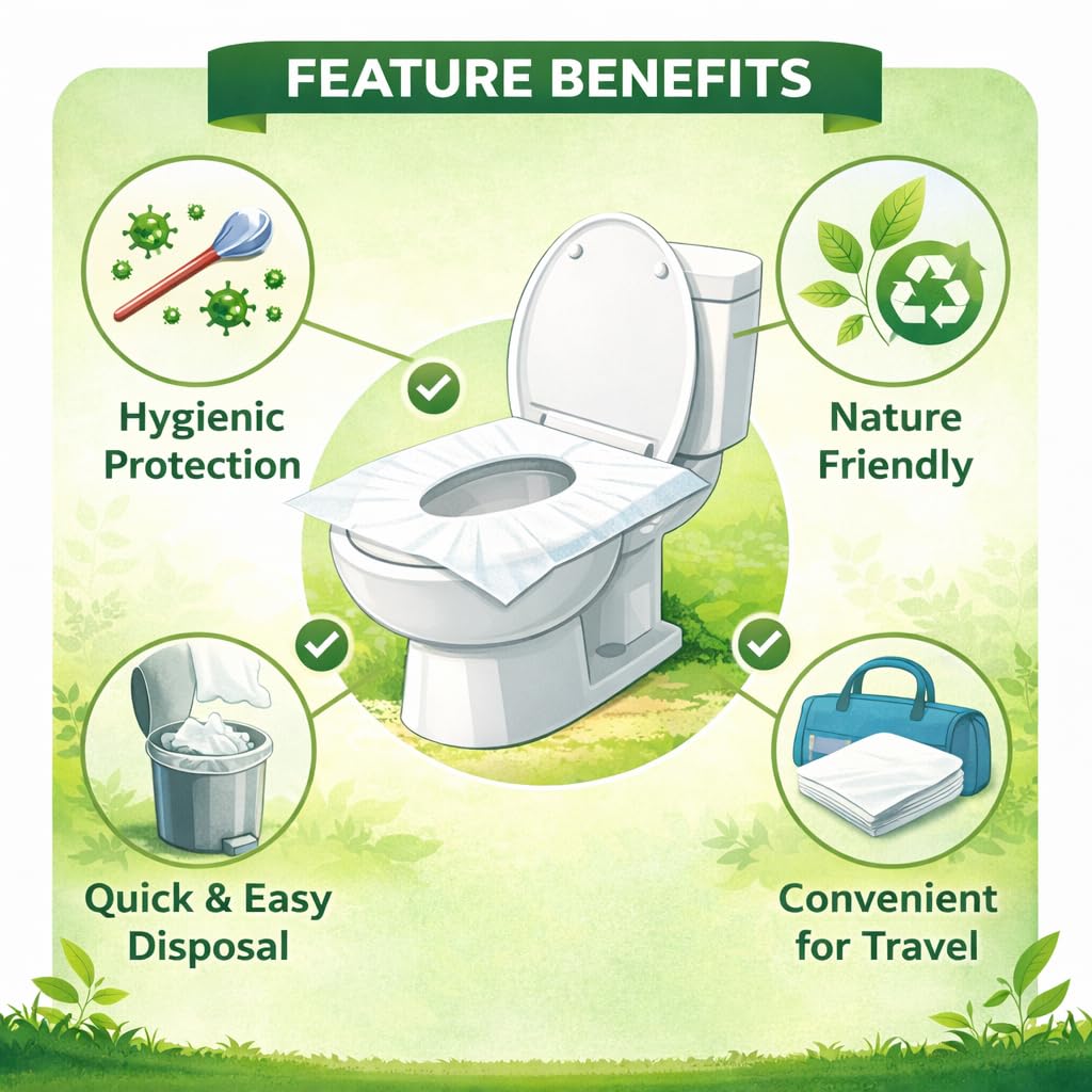 UCRAVO 100Sheet Disposable Toilet Seat Covers Say No Direct Contact With Unhygienic Seats, Protect Against Germs for Public Toilets, Travel Essentials, Nature Friendly Bio-Degradable Liners