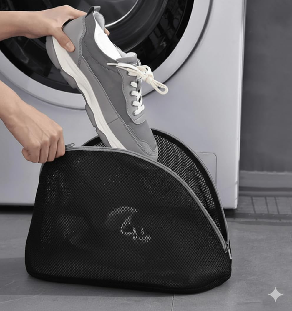 UCRAVO Black Reusable Mesh Shoe Washing Bag for Washing Machine Heavy-Duty Laundry Wash Pouch with Zip Protection Sneaker, Sports Shoes, Baby Shoes Cleaner Bag Machine Wash Safe,Durable & Breathable