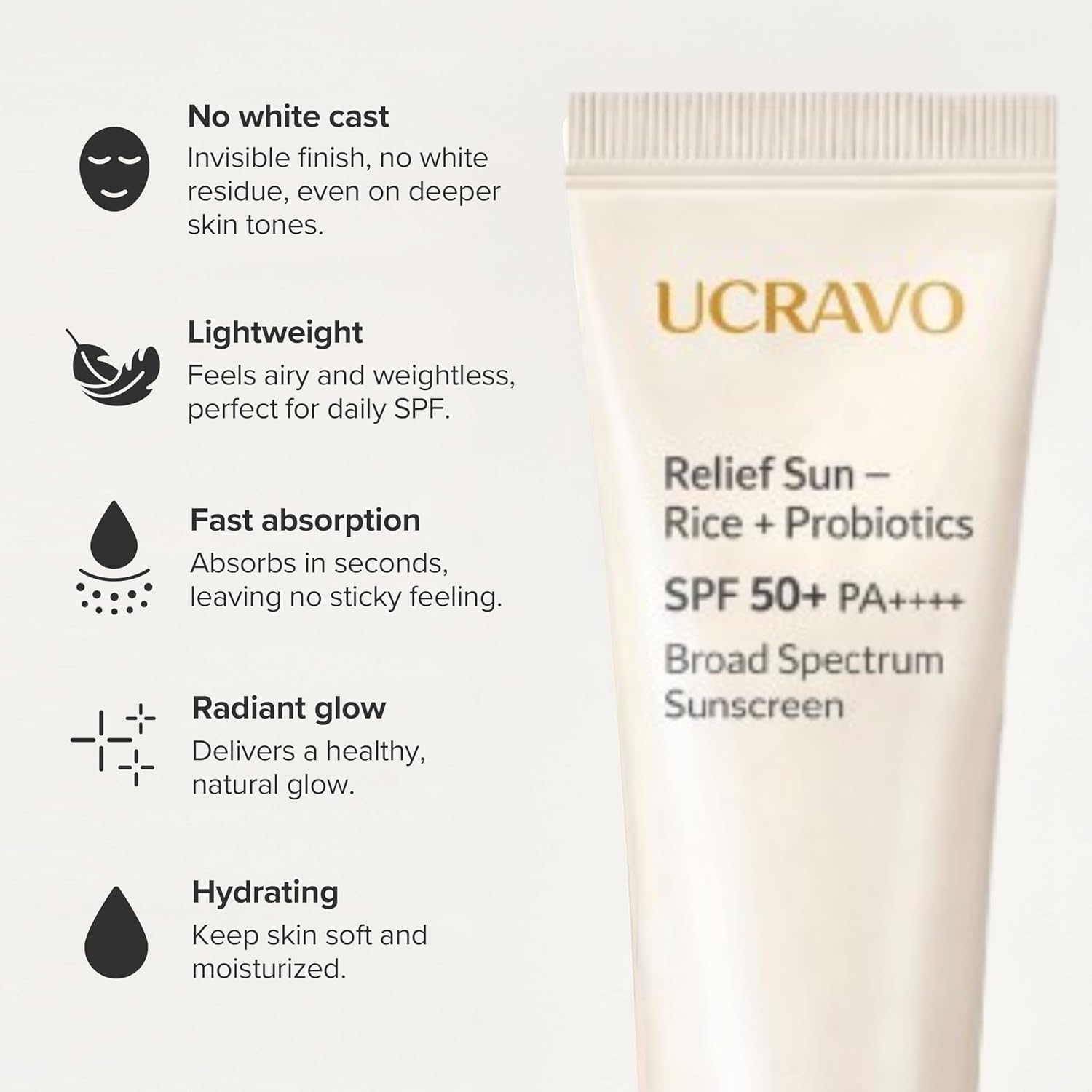 UCRAVO Sunscreen SPF 50+ PA++++ for Oily Skin & Acne Prone Skin Lightweight Oil Free Face Sunscreen Cream – No White Cast Korean Formula Matte Finish Sunblock Broad Spectrum Protection Daily Use 50ml