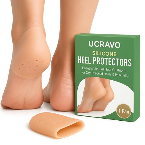 UCRAVO Silicone Heel Protectors, 1 Pair Gel Heel Cushions for Dry Cracked Heels, Plantar Fasciitis & Pain Relief, Breathable Reusable Moisturizing Heel Sleeves for Men & Women for Foot Care