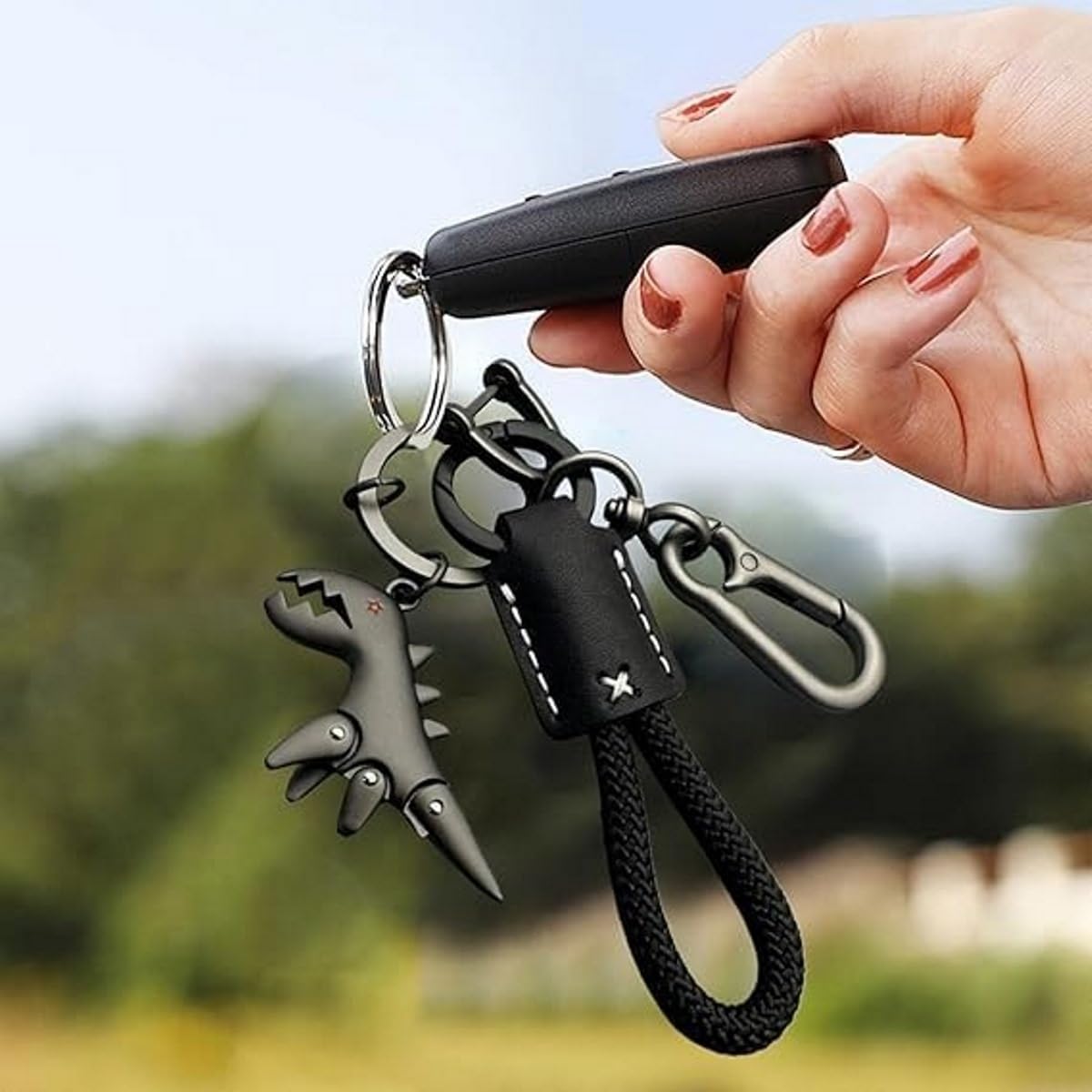 UCRAVO Metal Keychain for Men & Women – Dinosaur Keyring with a Hand-Woven Bracelet,Carabiner Clip & Braided Strap Heavy Duty Key Holder for Car,Bike,Office & Travel Stylish Key Chain Accessory Gift