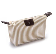 UCRAVO Cream Women Makeup Bags Stripe Purse Zipper Pouch Folding Waterproof Makeup Handbag Beige Stripe Women Girls Makeup Bags Bag Stripes Purse Mini Zipper Pouch Dumpling Folding