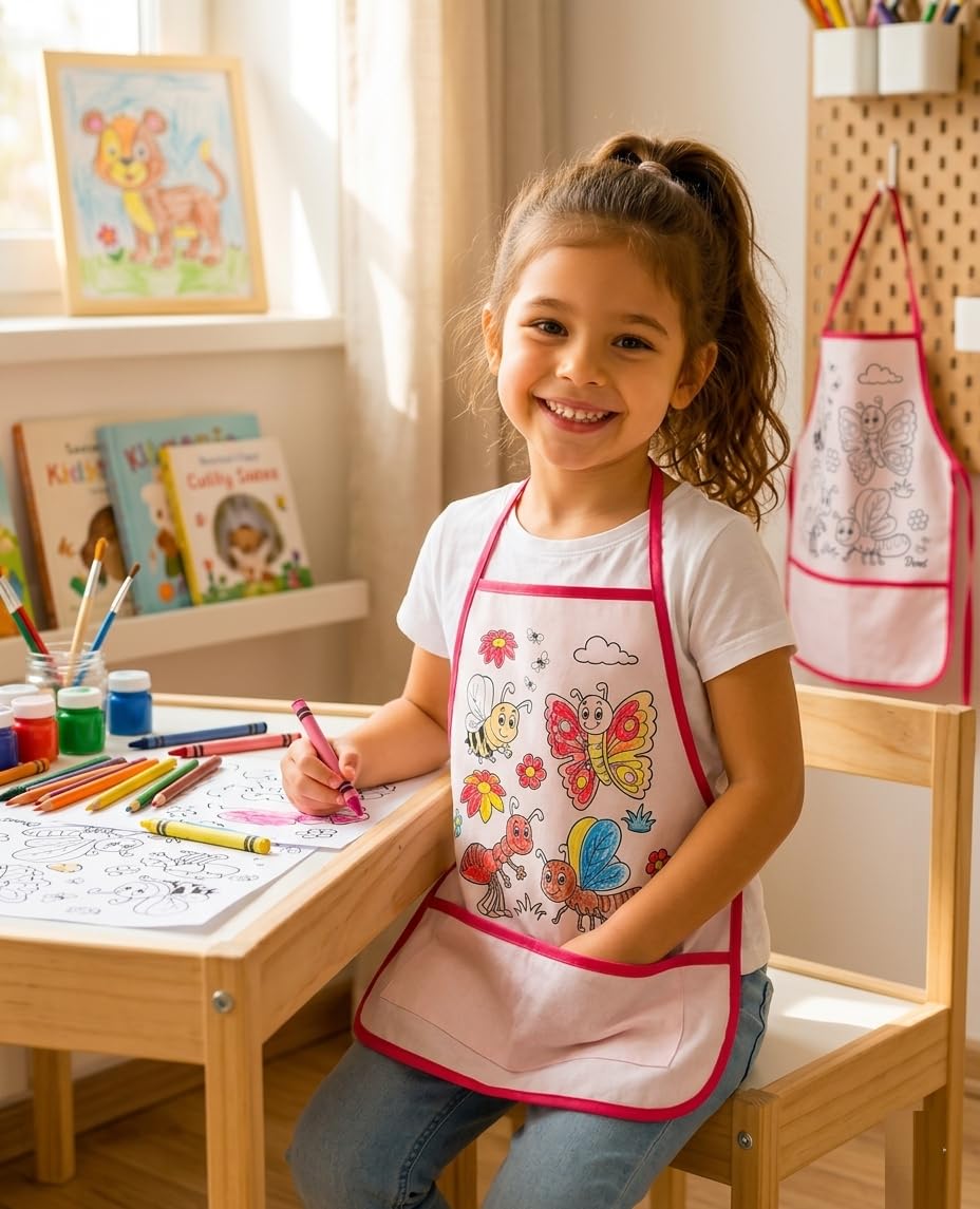 UCRAVO DIY Coloring Aprons for Kids Reusable Water Drawing Apron, Washable Painting Apron for Children Boys Girls, Art Craft Activity with Pocket, Mess-Free Creative Drawing Apron for School Home Use