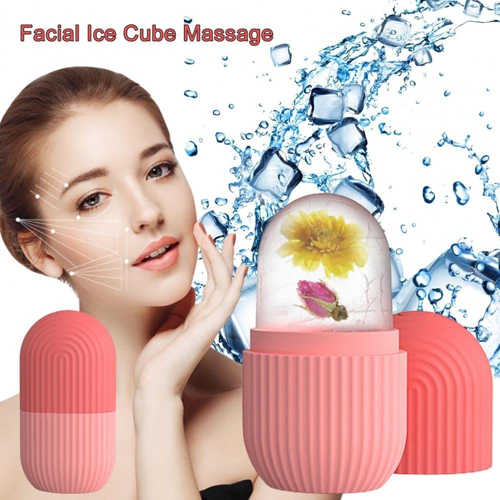 UCRAVO 2 PCS Reusable Ice Roller for Face Silicone Ice Face Mold Capsule | Skin Tightening Facial Ice Cube Roller for Puffiness, Acne, Dark Circles, & Pores | Cryotherapy Beauty Tool for Women & Men