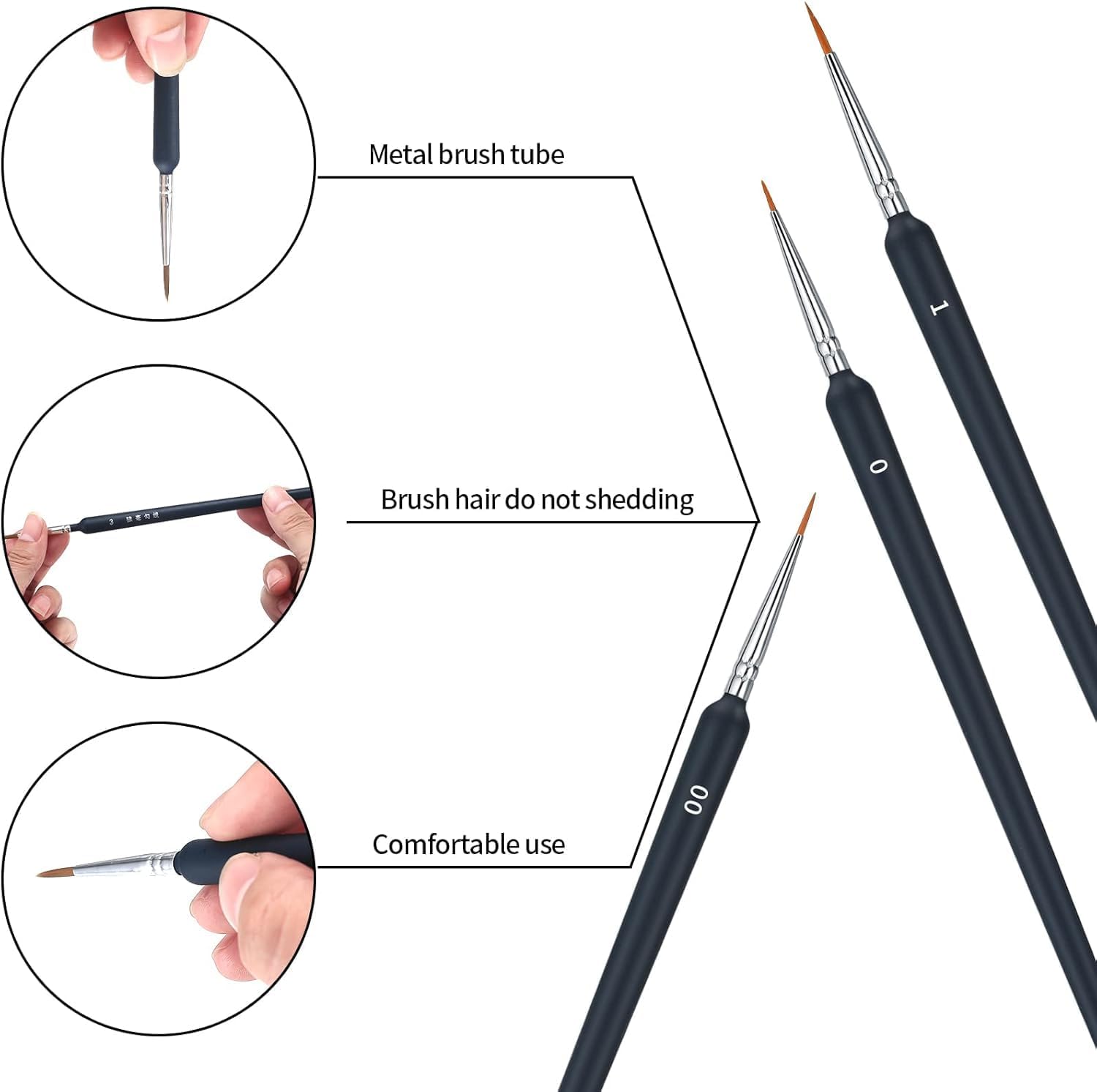 UCRAVO 11 Pcs Paint Brush Set, Professional Miniature Painting Brushes with Round Pointed Tip Nylon Hair for Acrylic, Watercolor, Oil, Model, Nail Art & Craft Painting Kit Fine Detail Brush Set