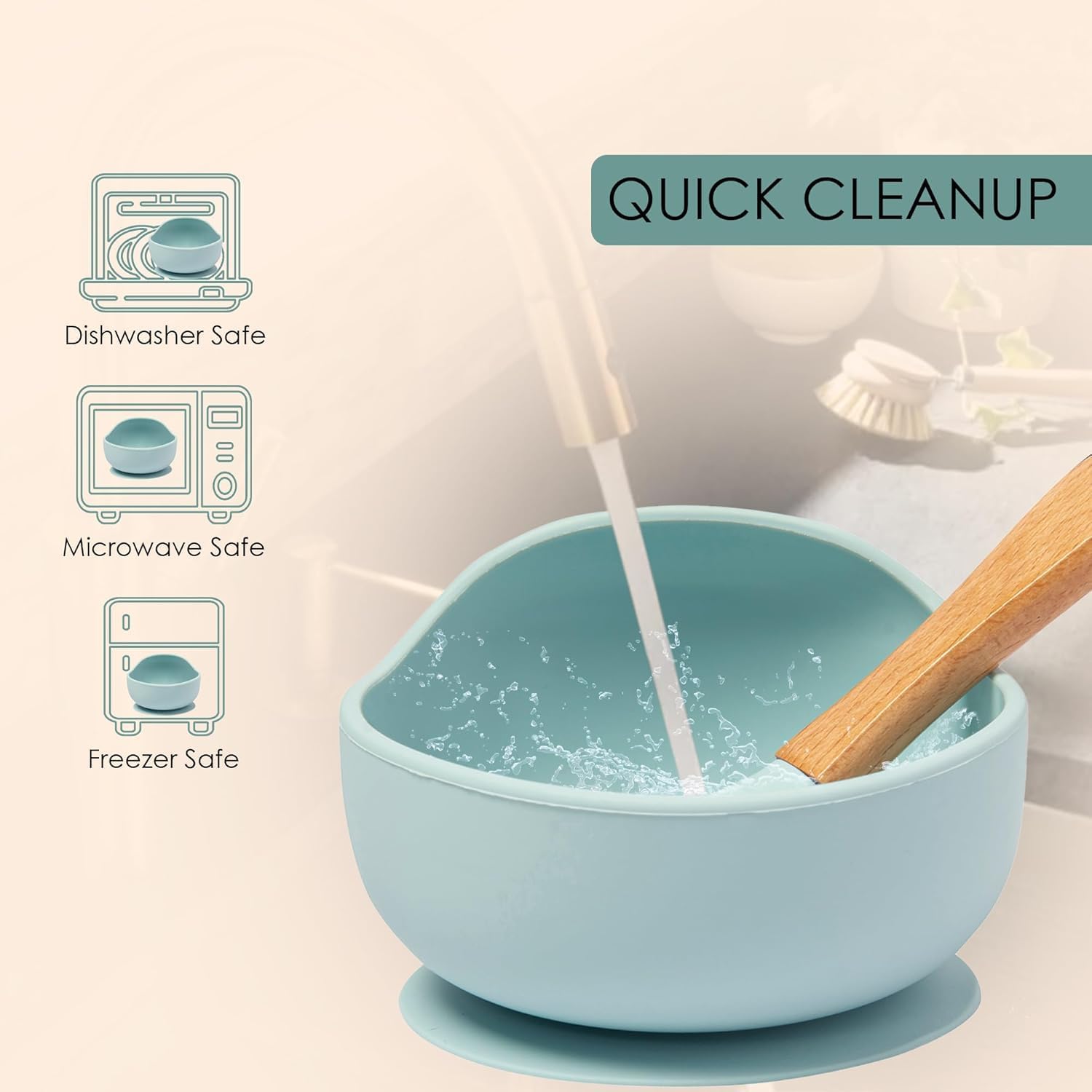UCRAVO Blue Silicone Baby Feeding Bowl & Spoon Set with Strong Stay-Put Suction | 100% BPA Free Food Grade Silicone | First Stage Self-Feeding Essentials for Infants & Toddlers | Dishwasher Safe