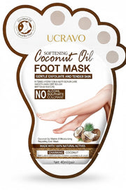 UCRAVO Softening Coconut Oil Foot Mask, Gentle Exfoliate & Hydrate Feet, Nourishing Moisturizing for Dry Rough & Cracked Heels, 2 Pair, No Alcohol Sulphate or Colorant, Deep Repair Spa Kit