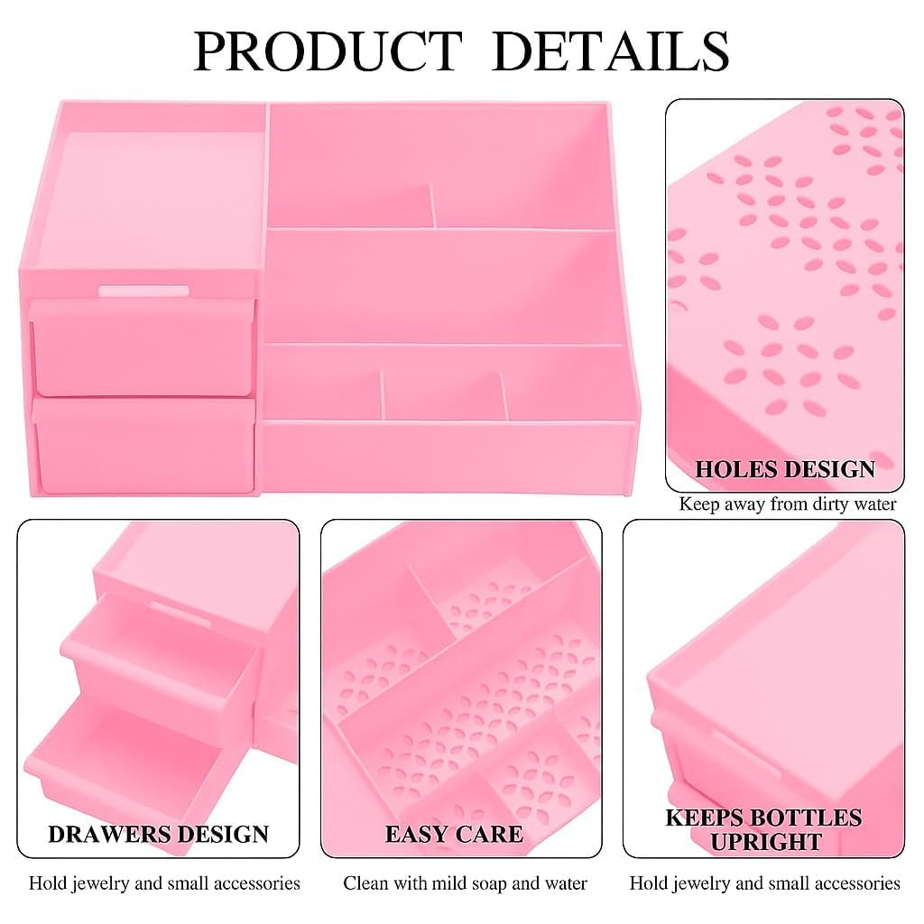 UCRAVO Multi-Functional Desk Organiser with 5 Compartments and 2 Drawer Desktop Office Supplies Stationery Storage Box Cosmetic Organizer for Ballpoint Pens Staplers Clips Sticky Notes - White