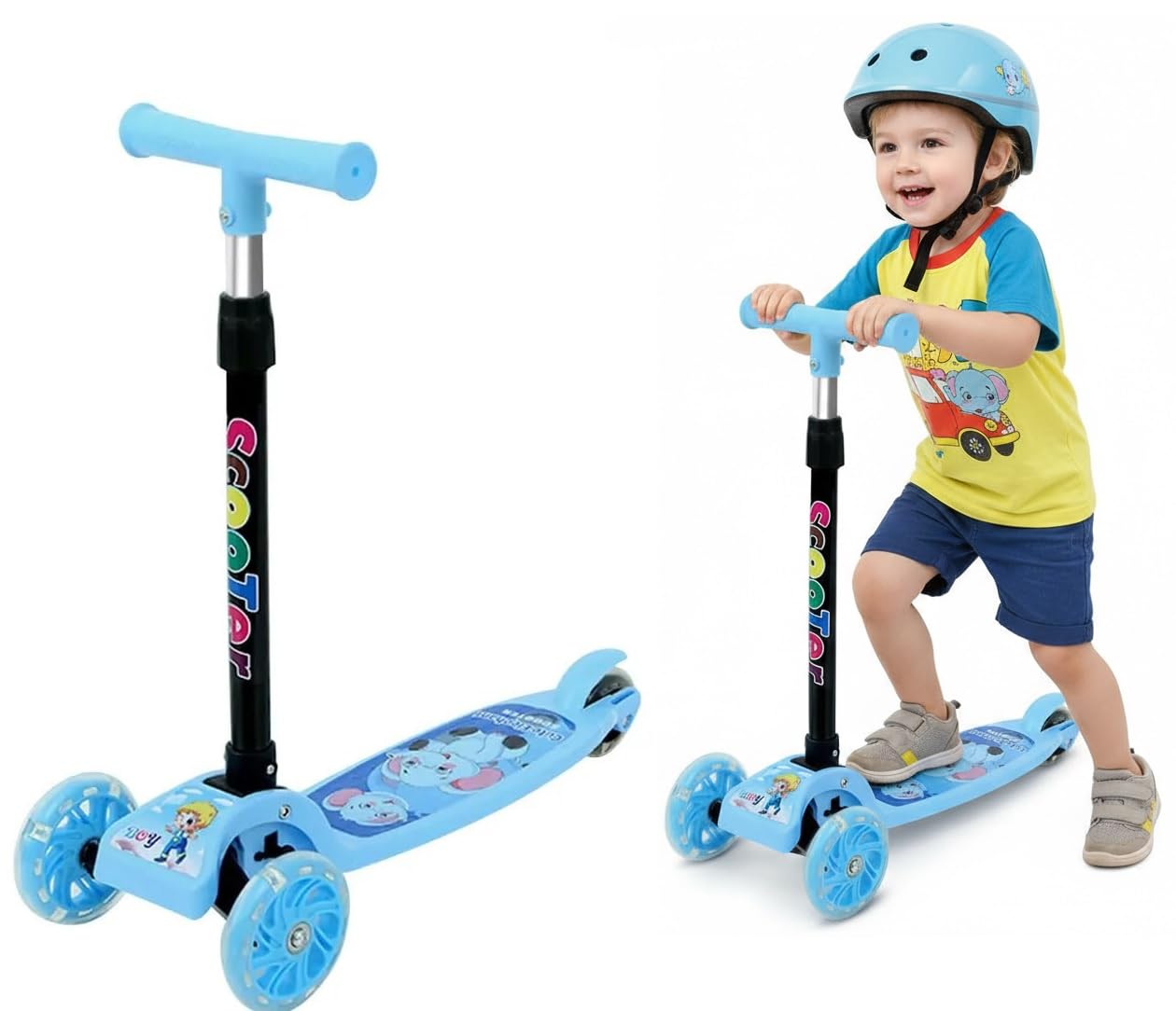 UCRAVO Kids 3 Wheel Scooter for Boys & Girls Adjustable Height Kick Scooter for Toddlers & Kids Lean to Steer Baby Scooter with LED Wheels Anti-Slip Deck Indoor Outdoor Ride-On Toy for Age 2–6 Years
