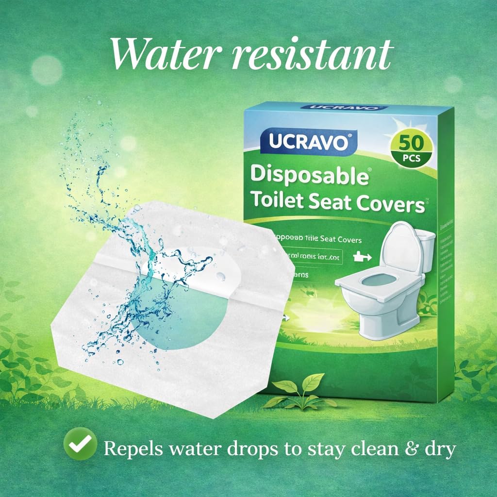 UCRAVO 100Sheet Disposable Toilet Seat Covers Say No Direct Contact With Unhygienic Seats, Protect Against Germs for Public Toilets, Travel Essentials, Nature Friendly Bio-Degradable Liners