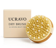UCRAVO Dry Brush for Exfoliation & Lymphatic Drainage | Natural Bristle Body Brush with Massage Nodes | Cellulite Reduction, Dead Skin Remover, Body Polishing & Spa Massage Brush for Glowing Skin