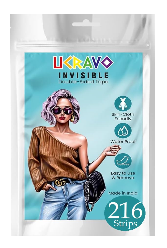 UCRAVO 216 Strips Double Sided Tape for Fashion, Fabric Tape & Body Tape, fashion tape for women double-sided, body tape to stick clothes,dress tape for women, clear tape