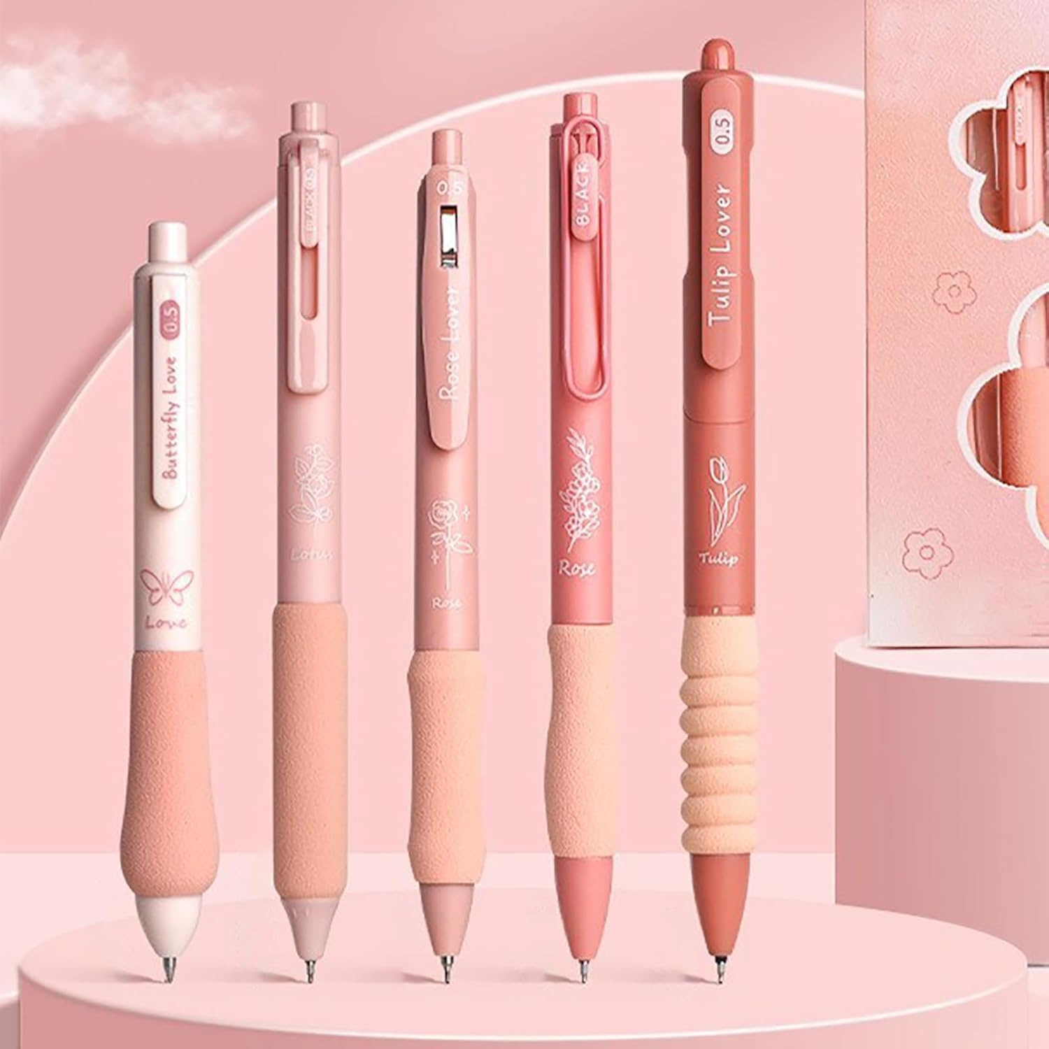 UCRAVO Green Tea 5 Pcs Gel Retractable Quick Dry Blue Ink 0.5mm Fine Point Aesthetic Stuff Ink Comfort Grip Smooth Writing Journaling Note Taking Pens Bulk Pens School Office Supplies Green