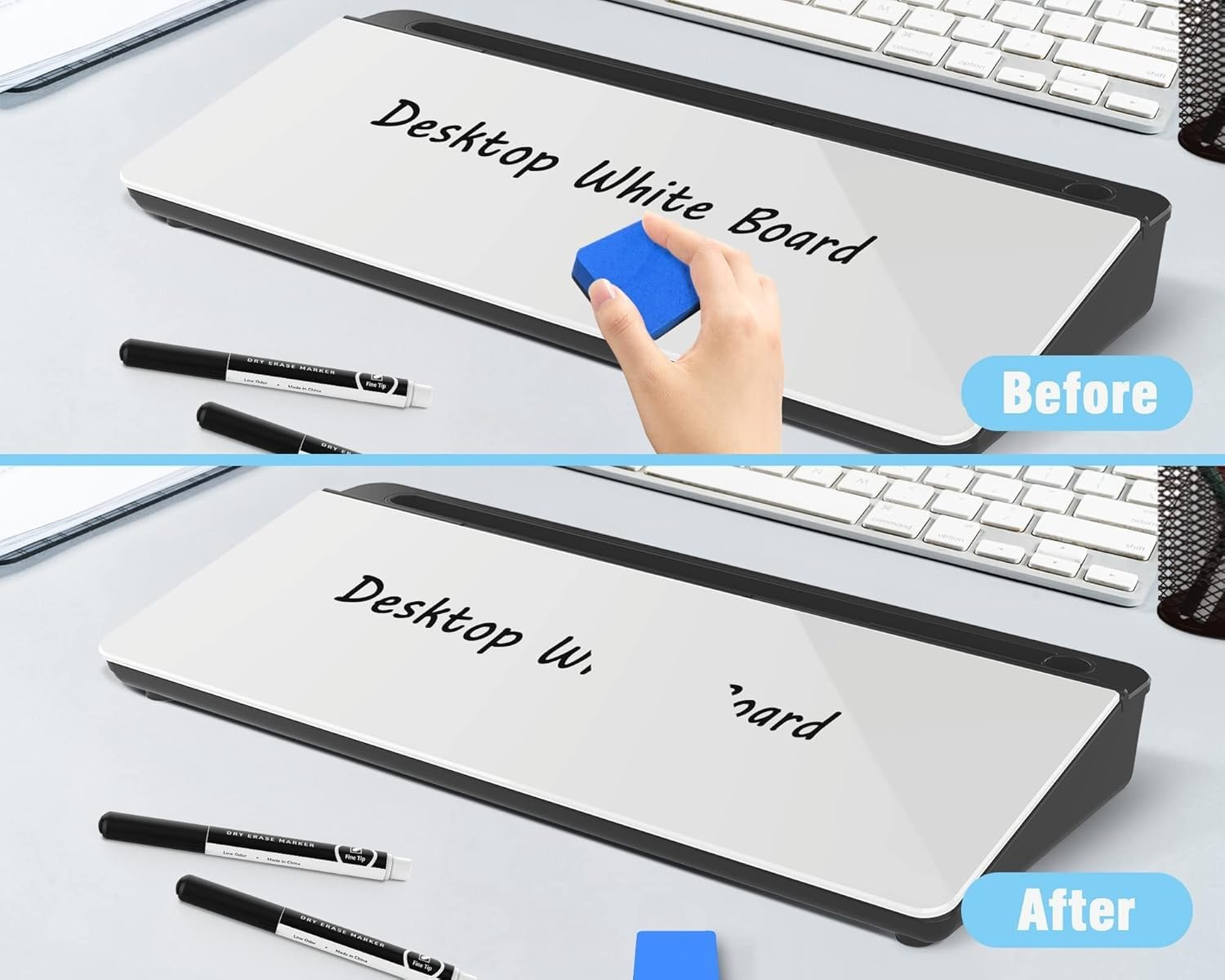 UCRAVO Tabletop Smart Desk Buddy Desktop Whiteboard Easel with Storage Tray | Reusable Dry Erase Memo Board for Home Office, Study, Home School, Teachers & Students | Desk Organizer Writing Board