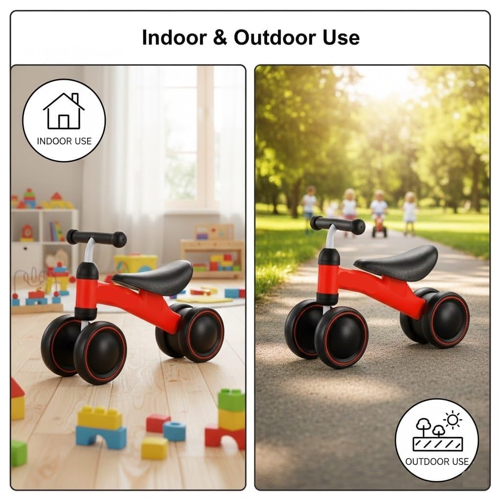UCRAVO Baby Balance Bike for 1-2 Year Old Toddlers 4 Wheel Stable Ride-On Toy for Boys & Girls Indoor Outdoor ToddlerFirst Bike Lightweight Safe Training Bicycle with Comfortable Seat & Easy Steering