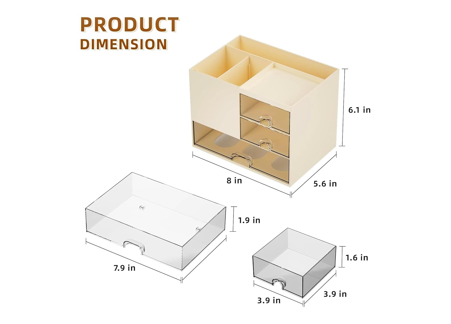 UCRAVO Student Desk Organizer and Storage with 3 Drawers | Aesthetic Pastel Beige Clutter Control Solution | Multi-Functional Large Capacity Table Organizer for Study, School Supplies & Office Use