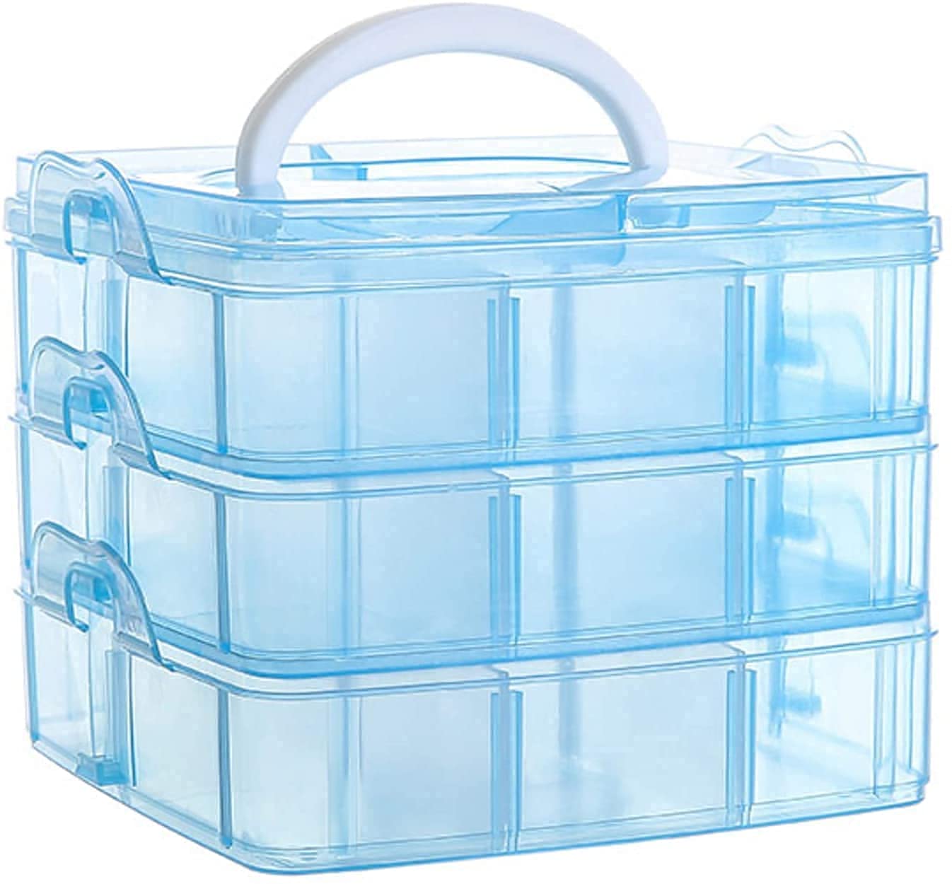 UCRAVO 1 PCS organizer storage box, 18 Grid Square Storage Box, toy organisers storage box, transparent box, 3-layer Jewelry Accessories Toy Finishing Box, Multi-purpose Storage Container(BLUE)