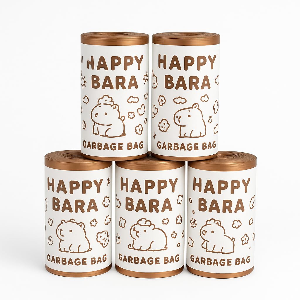 UCRAVO Capybara Garbage Bags Roll Pack of 5 (200 Bags, 40 Bags Per Roll) | Heavy Duty Dustbin Bags for Kitchen, Bathroom, Hospitals & Shops | Leak Proof Disposable Trash Bags for Wet & Dry Waste