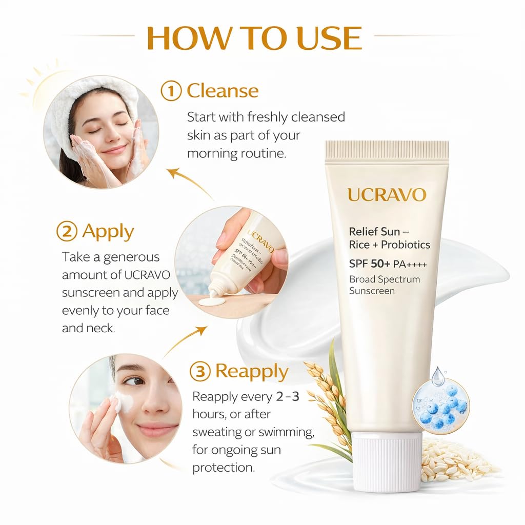 UCRAVO Sunscreen SPF 50+ PA++++ for Oily Skin & Acne Prone Skin Lightweight Oil Free Face Sunscreen Cream – No White Cast Korean Formula Matte Finish Sunblock Broad Spectrum Protection Daily Use 50ml