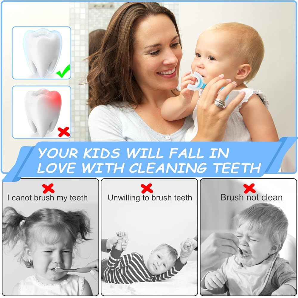 UCRAVO U Shaped Toothbrush Kids,2 Pack U Shaped Toothbrush Kids,Kids u-Shaped Toothbrush Age 2-6,Food Grade Soft Silicone Brush Head,360 Whole Mouth Toothbrush for Toddlers and Children