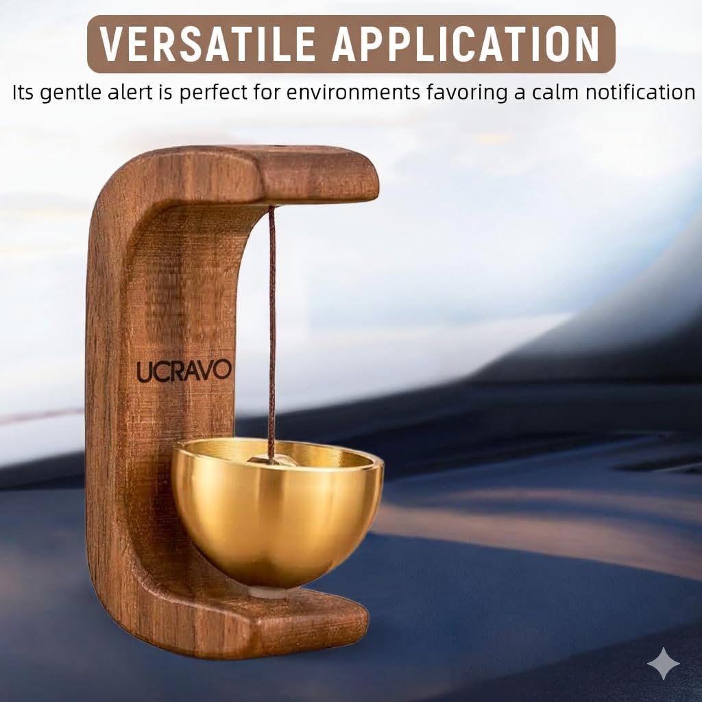 UCRAVO Wooden Zen Sound Bell with Brass Bowl Handcrafted Wind Chime Bell for Meditation,Yoga/Mindfulness Home Office Desk Decor,Pooja Bell,Stress Relief Sound Therapy,Spiritual Decorative Accessory