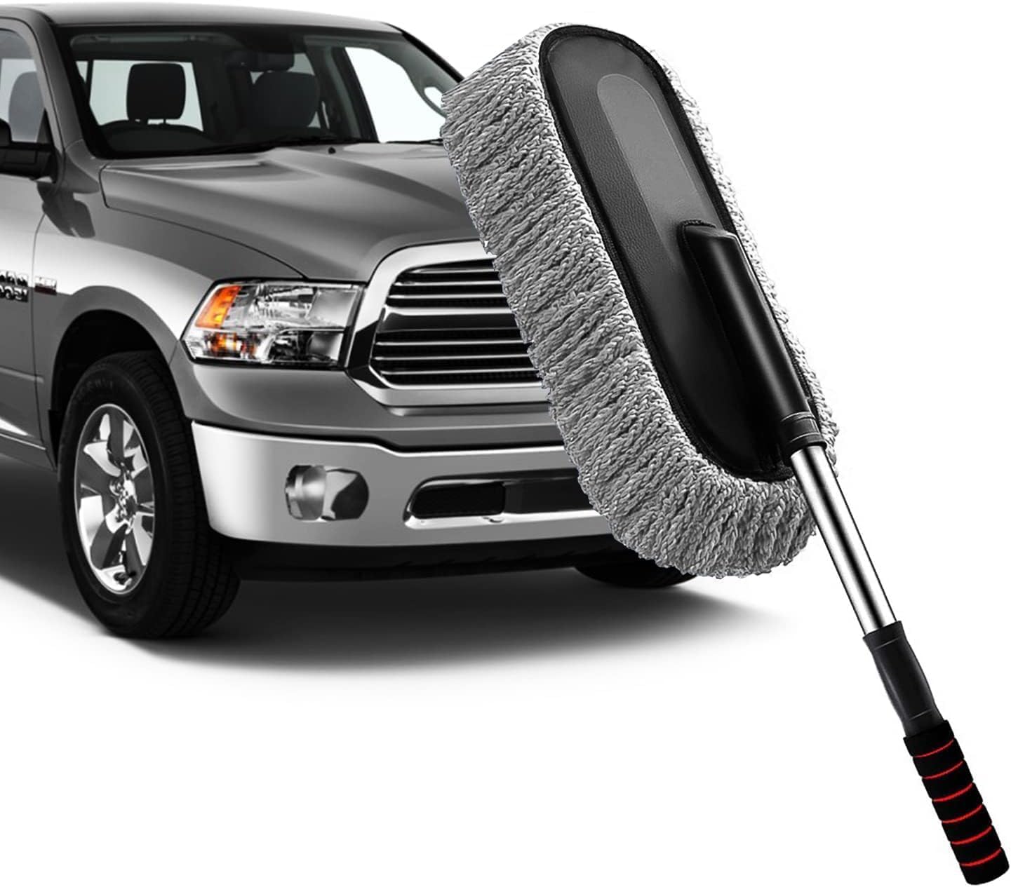 UCRAVO 2 PCS Microfiber Car Duster, Microfiber Car Duster Exterior Scratch Free, car Accessories, Washable Car Brush Duster Extendable Interior, Dust Cleaning Tool (Small+Big)