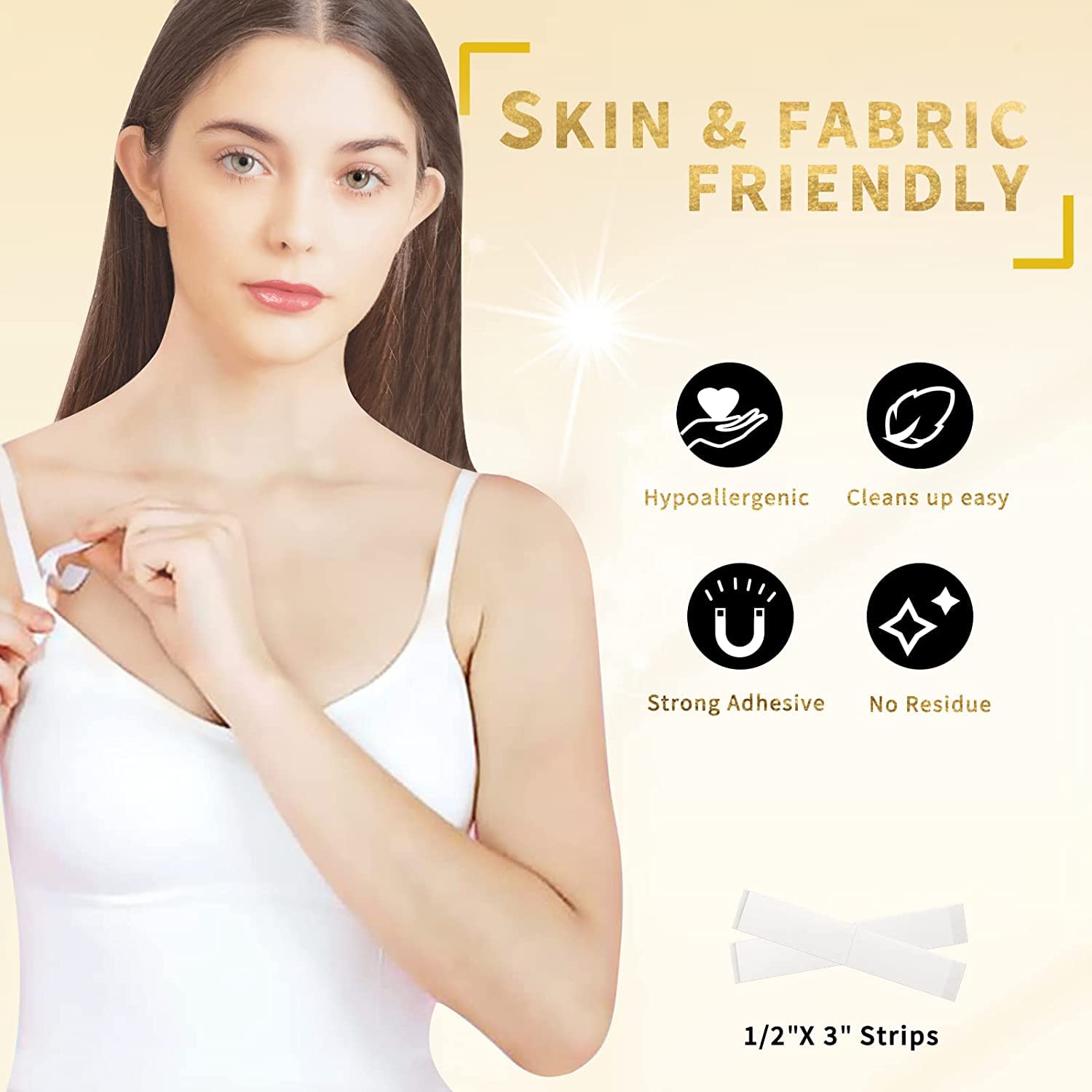 UCRAVO Double Sided Tape for Fashion Clothes Skin | Fabric Tape & Body Tape | Strong Multi Use Transparent Clear Color | Fabric and Skin Friendly for All Skin Shades (72 Strips)