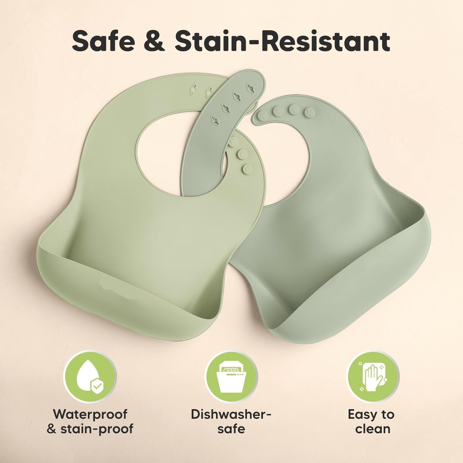 UCRAVO Silicone Baby Feeding Bib with Food Catcher Pocket – Waterproof & Adjustable Toddler Bib – Soft BPA Free Silicone – Dishwasher Safe – Reusable Weaning Bib for Babies & Toddlers (Green)