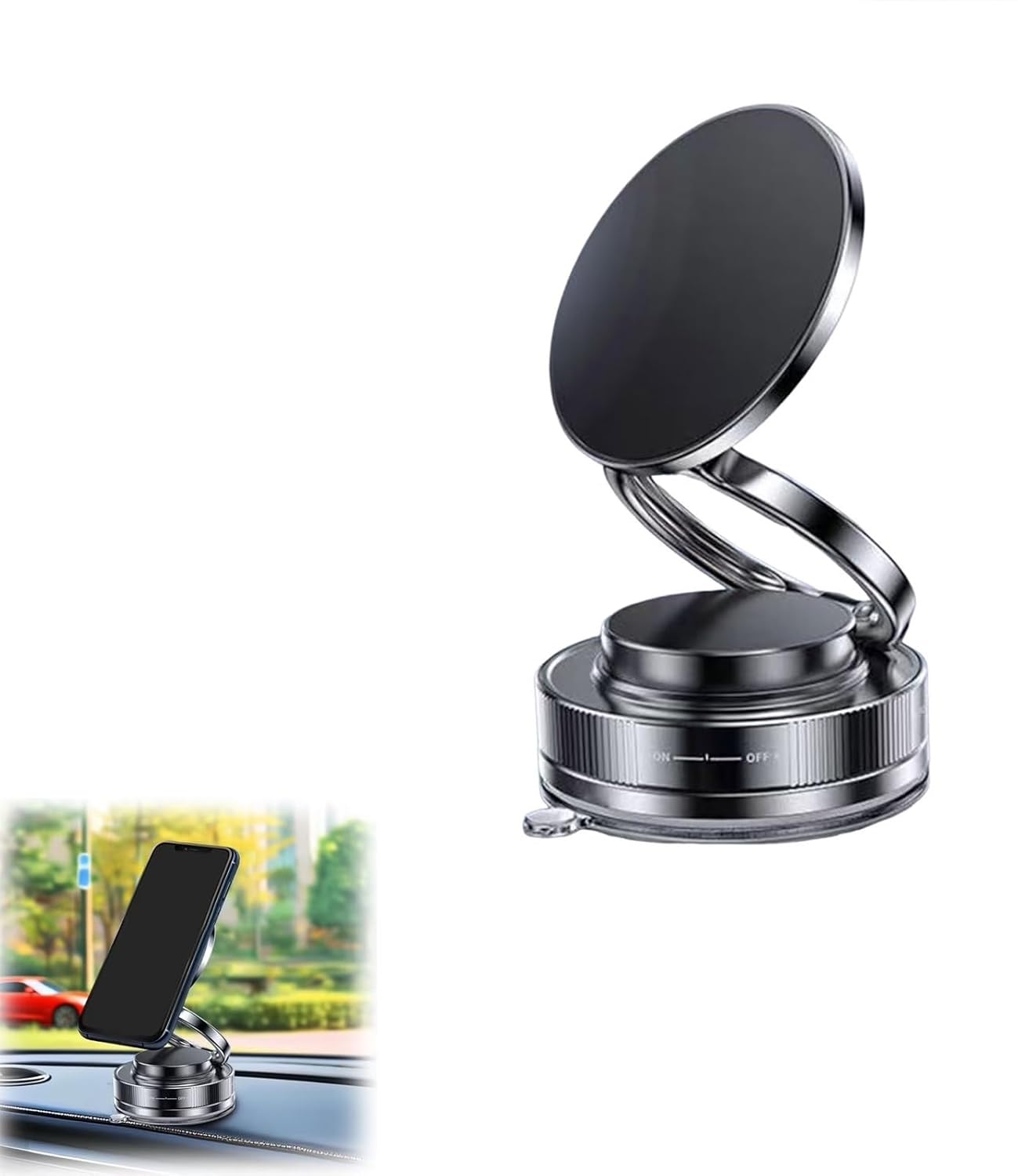 UCRAVO Magnetic Vacuum Mobile Holder with Strong Suction Cup | 360° Rotation Universal Phone Car Mount for Dashboard, Desk, Wall | Hands-Free GPS Stand for Phone, Android & Tablets